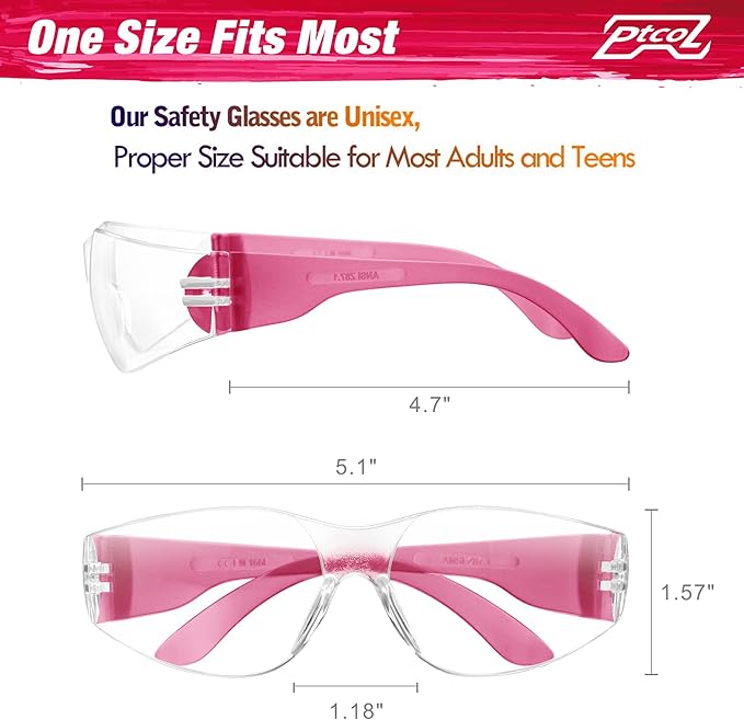 28 Pack Safety Glasses Viva Magenta (Bulk Pack of 24+4) Unisex Clear Anti-Scratch Protective Goggles Impact Resistant Lens Eyewear with ANSI Z87.1 Certified for Construction, Shooting and Laboratory