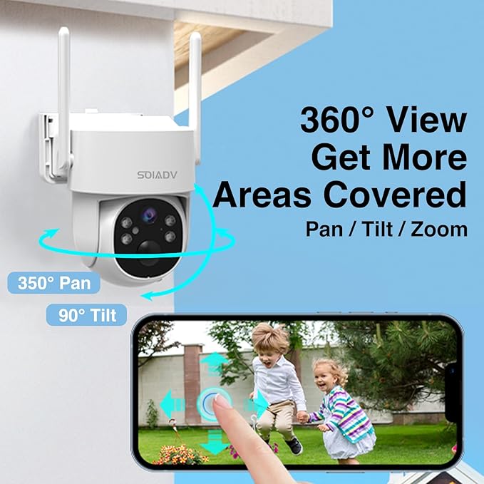 Solar Security Cameras Wireless Outdoor, 2K Solar/Battery Powered WiFi Security Camera, Pan/Tilt 360° View, AI Motion Detection for Home Security, 2-Way Audio, Siren, IP65, SD/Cloud Storage