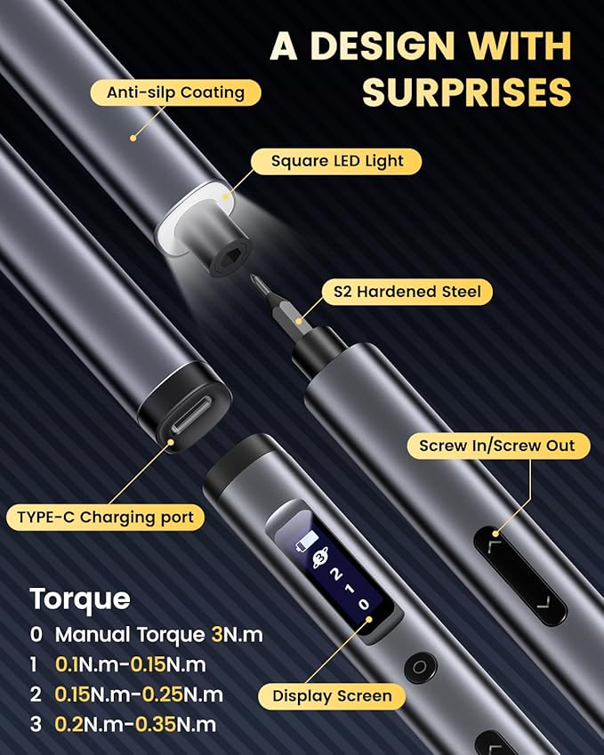 Electric Screwdriver Set, UF-TOOLS Rechargeable Cordless Screwdriver Kit, Precision Repair Tool Kit with Bits, LED Lights, Charging Cable, Carrying Case, for Watches, Phones, Glasses