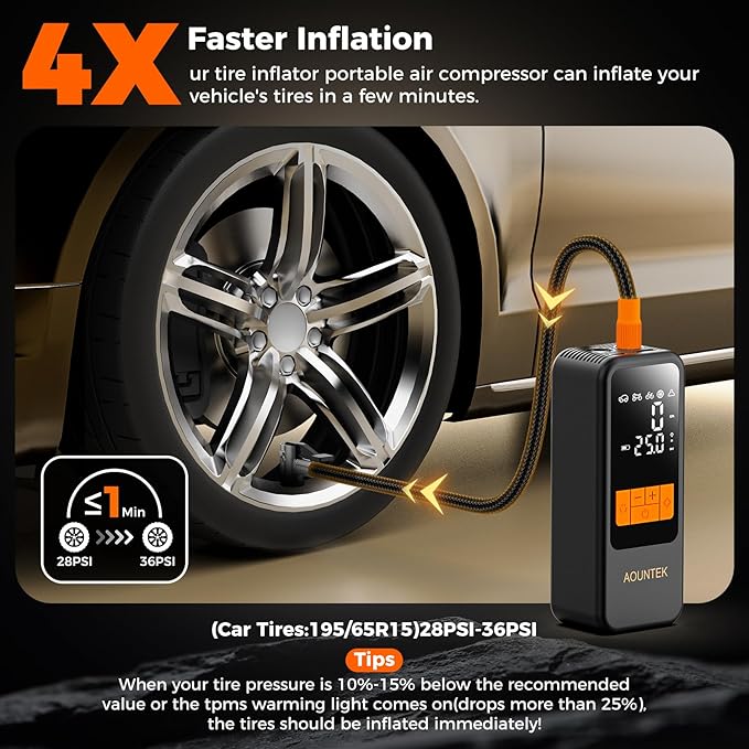 Tire Inflator Portable Air Compressor Portable Air Pump For Car Tires with Digital Pressure Gauge 150 PSI Fast Inflation Auto Shut Off Function Cordless Electric Air Pump for Bike Motorcycle Ball,etc