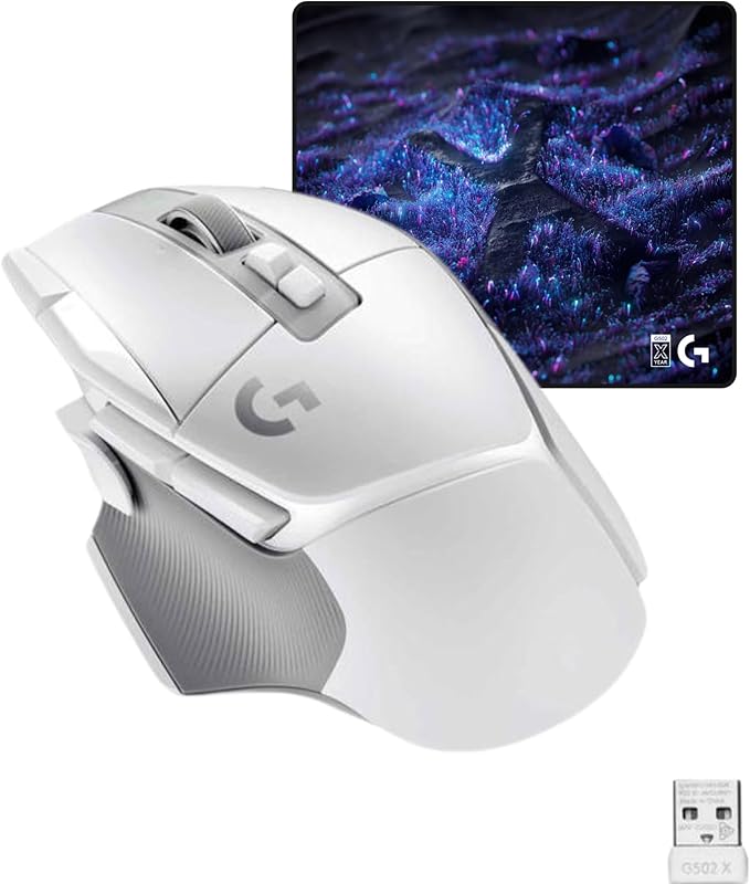 Logitech G502 X Lightspeed Wireless Gaming Mouse + 10th Anniversary Mousepad Bundle - White