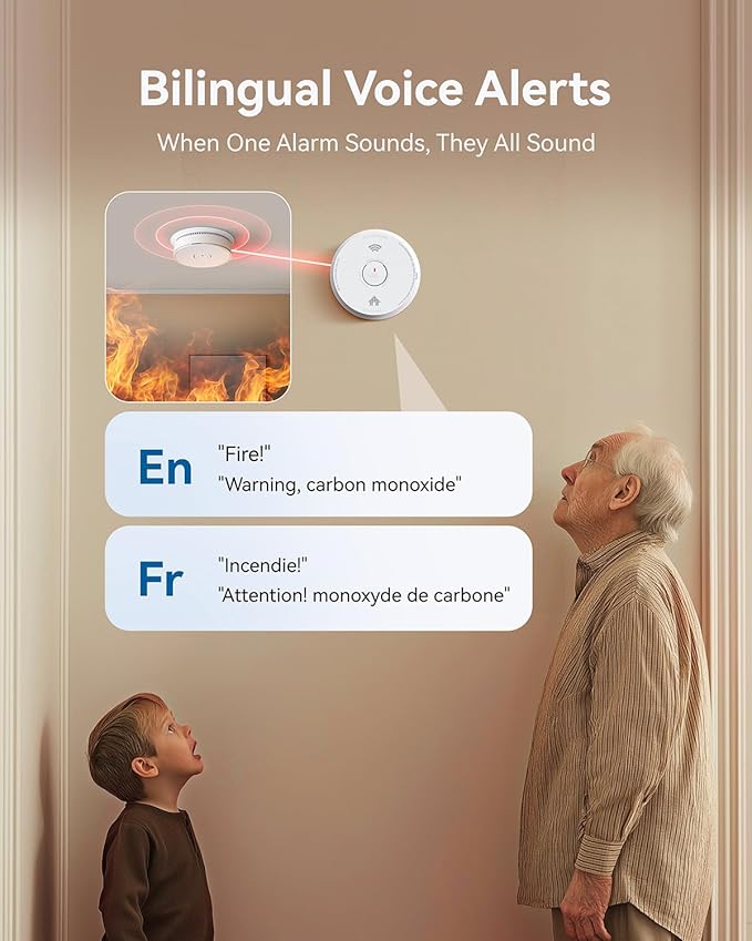 SITERWELL Hardwired Smoke Detector Carbon Monoxide Detector 10 Year Battery, Meets UL217-9th Standards, Interconnected Smoke and Carbon Monoxide Detector Combo with Bilingual Voice Alerts, 1 Pack