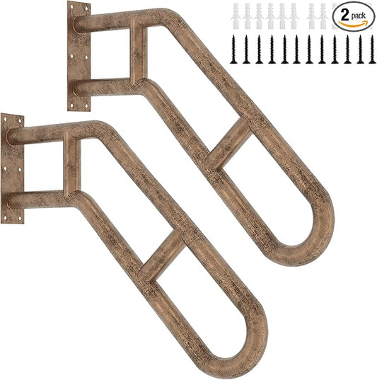 2 Pack Hand Rails for Outdoor 1-3 Steps, 27" Bent Wall Mount Handrail, Antique Metal Stair Handrails, Grab Bars with 2 Anti-Skid Crossbar for Garage Porch Stairs for Elderly Kids Disabled