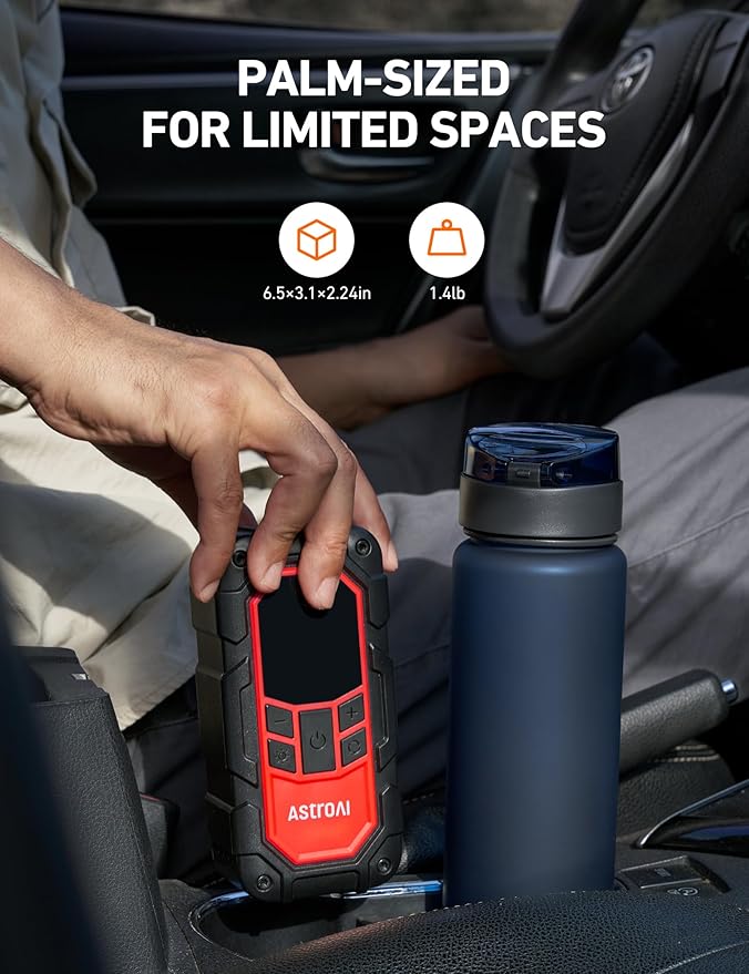 AstroAI S8 Air Nano Jump Starter with Air Compressor, 1500A Peak 150PSI Compact & Portable Car Battery Booster (6.0 Gas/3.0L Diesel Engine), 12V Super Safe Lithium Jump Box, Tire Pump, Lights (Red)