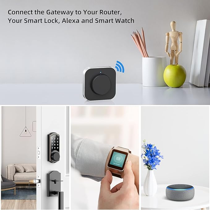 SMONET Smart Door Lock WiFi Gateway, Bluetooth Keyless Entry Electronic Door Lock Wi-Fi Bridge, TTLock Smart Deadbolt WiFi Hub Work with Alexa