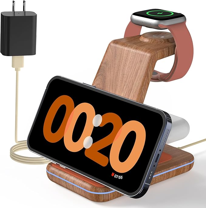 JoyGeek 3 in 1 Charging Station for Apple Devices, Wireless Charger Stand for iPhone 16/15/14/13/12/11/SE/X/8 Pro Max Plus Mini, Charging Dock for Apple Watch Ultra/8/SE/7/6/5/4/3, AirPods Pro 2/3/2