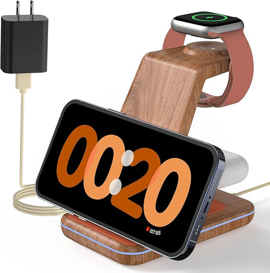 JoyGeek 3 in 1 Charging Station for Apple Devices, Wireless Charger Stand for iPhone 16/15/14/13/12/11/SE/X/8 Pro Max Plus Mini, Charging Dock for Apple Watch Ultra/8/SE/7/6/5/4/3, AirPods Pro 2/3/2