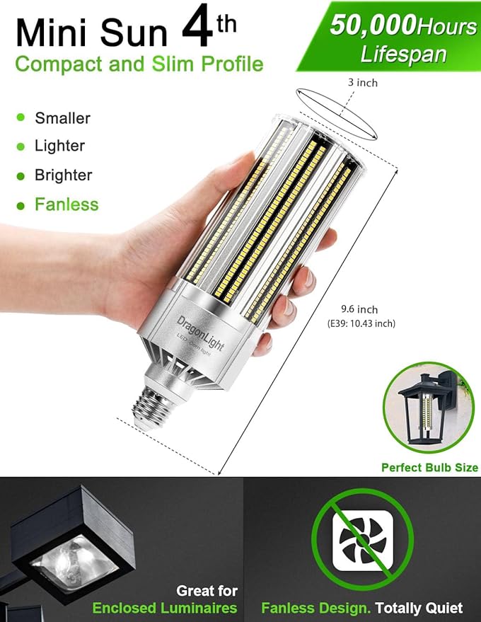 DragonLight Upgraded 100W Commercial Grade Corn LED Light Bulb Fanless (800 Watt Equivalent) E26/E39 Large Mogul Base LED Lamp 5000K Daylight 12,000LM Good for Enclosed Fixtures