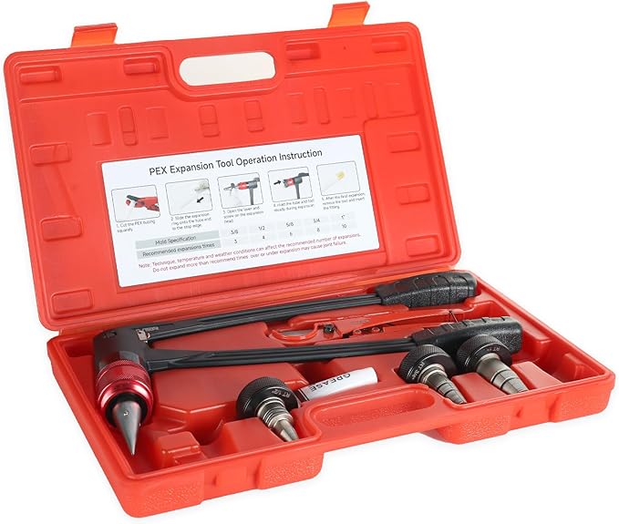 PEX-A Expander Tool Kit with 3 Self-Rotary Matte Nickel Plated Expansion Heads (1/2", 3/4", 1") – Includes PEX Cutter, Meets ASTM F1960 Standard, for Plumbing, HVAC, and PEX Fittings
