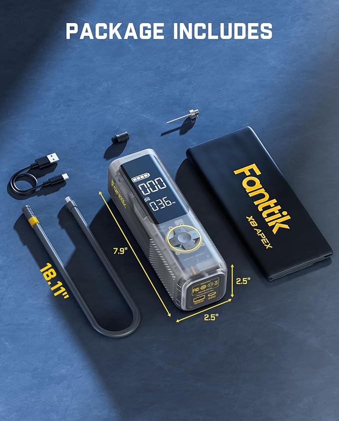 Fanttik X8 APEX Tire Inflator Portable Air Compressor, 1 Min Fast Inflation, 150PSI Cordless Tire Inflator with LED Dual Screen, Suitable for Car, Bike, Motorcycle, Up to 26.3″ Tires, Mechanical Gray