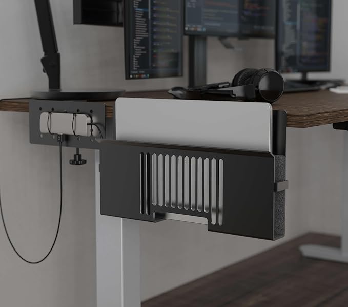 Verticle Side-Mount Laptop Desk Stand fits: Dell/Acer/ASUS/XPS/MacBook/Surface/Lenovo/HP/Gaming Laptops (up to 16 inches) (Perforated Steel, Alloy Steel)