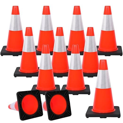 Traffic Safety Cone 18 Inches, with Reflex Collars of Parking Lots, Lane Road Traffic Control Construction Driving Safety Cone 12 Pack