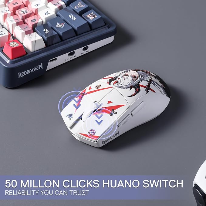 Redragon M916AK PRO 3-Mode Anime Gaming Mouse, 42G Ultra-Light 26K DPI Gaming Mouse w/Ergonomic Natural Grip Build, Full Programmable Buttons, Software Supports DIY Keybinds & DPI