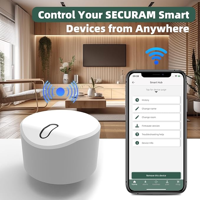 Smart Home Hub, WiFi Bridge for SECURAM Touch Smart Fingerprint Door Lock for Voice Control and App Remote Control, Compatible with Voice Intelligent Assistant
