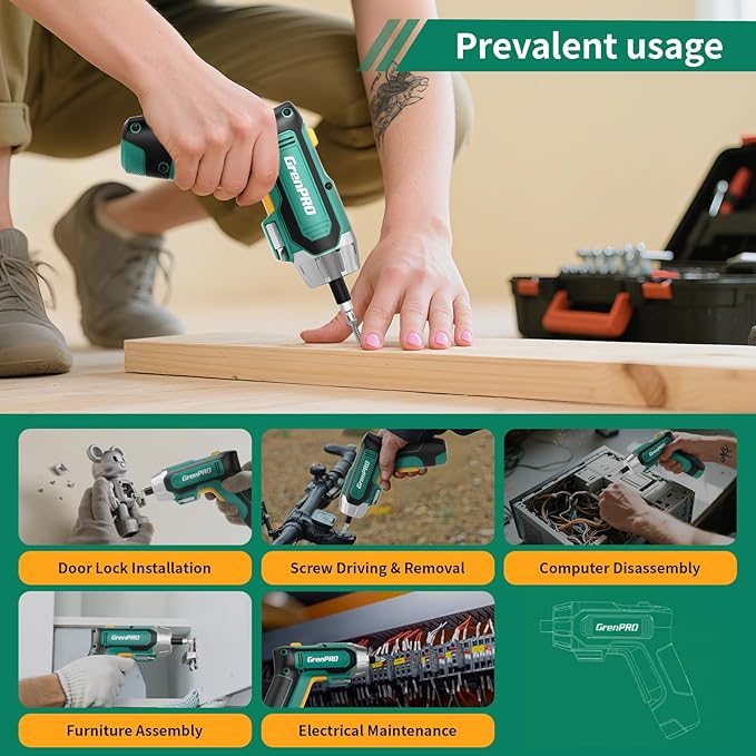 4V Electric Screwdriver Rechargeable, Cordless Screwdriver 9pcs Bit with 1pc Bit Holder, USB Small Power Screwdriver Set with Bits, Green