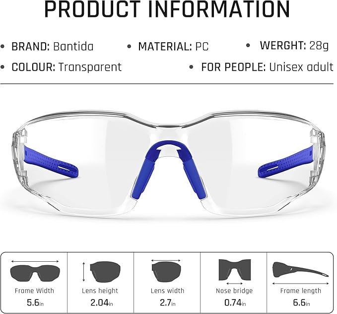 Safety Glasses Anti-Fog Goggles Clear Lens,Adjustable Frames Blue Light Blocking Eye Protection For Men Women