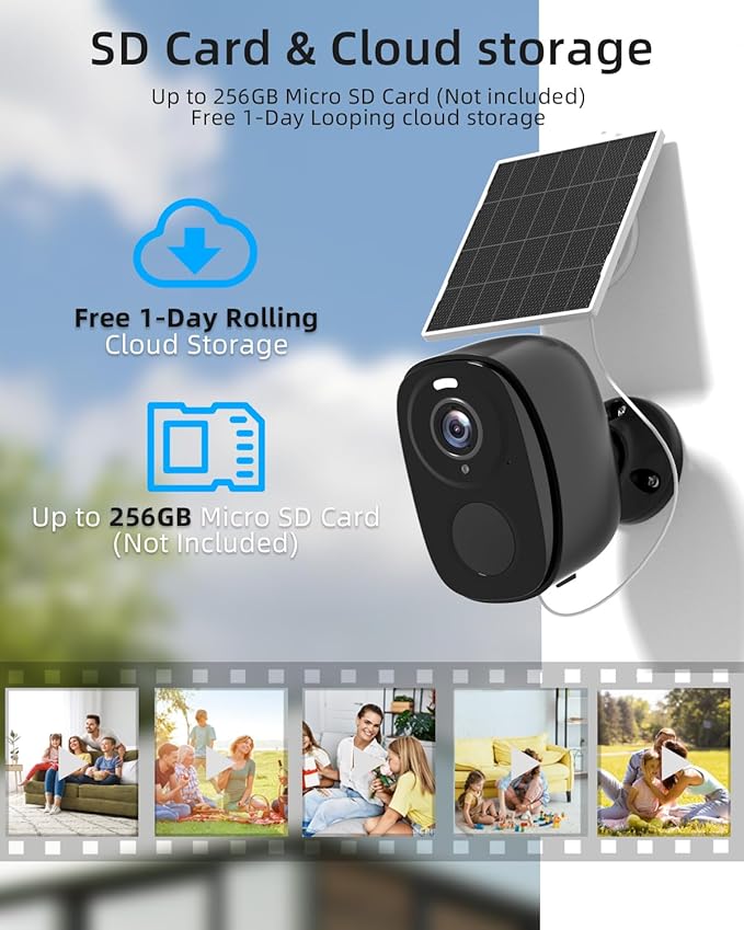 2.4&5G Solar Security Cameras Wireless Outdoor,2K QHD Home Security System, Solar Cameras Kit with 130° Ultra-Wide View, 2-Way Talk, IP65,Color Night Vision, Spotlight & Siren (1, Black)