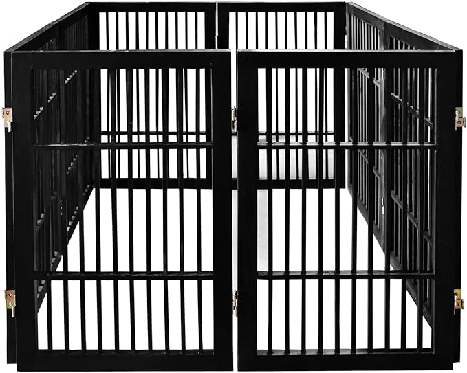 Pet Dog Gate Strong and Durable Freestanding Folding Acacia Hardwood Portable Wooden Fence Indoors or Outdoors by Urnporium (Black Pet Gate, 8 Panel 30" Tall)