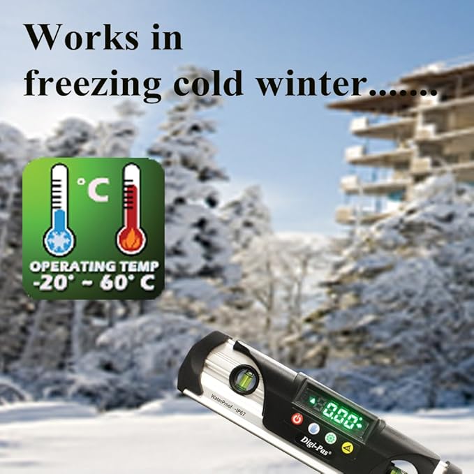 Digi-Pas DWL280PRO Waterproof IP67 Digital Torpedo Level and Protractor, Magnet, LED Bright Display, 9 inch,Black/Silver