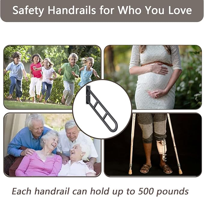 Handrail for Outdoor Steps, 26" Wall Mounted Stair Handrails, Garage Railing with Black Matte Finished, Safety Grab Bars for Porch, Garden, Yard, Indoor 1 to 3 Steps Stairs