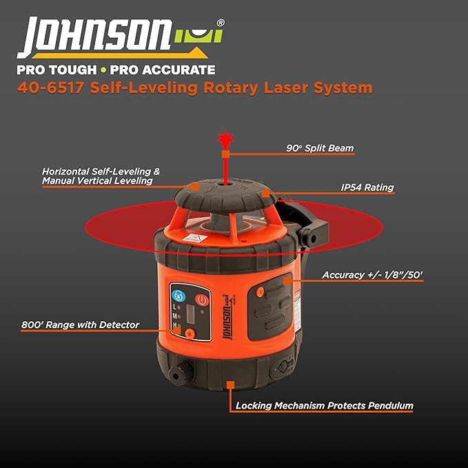 Johnson Level & Tool 40-6517 Self-Leveling Rotary Laser System, 29 x 7", Red, 1 Kit