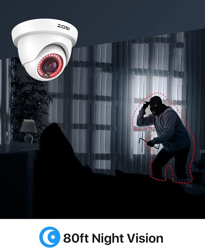 ZOSI 2Pack 2.0MP HD 1080P Security Cameras Kit, 80ft Night Vision, Indoor Outdoor Home CCTV Dome Cameras for 1080P/5MP/4K HD-TVI Analog DVR System