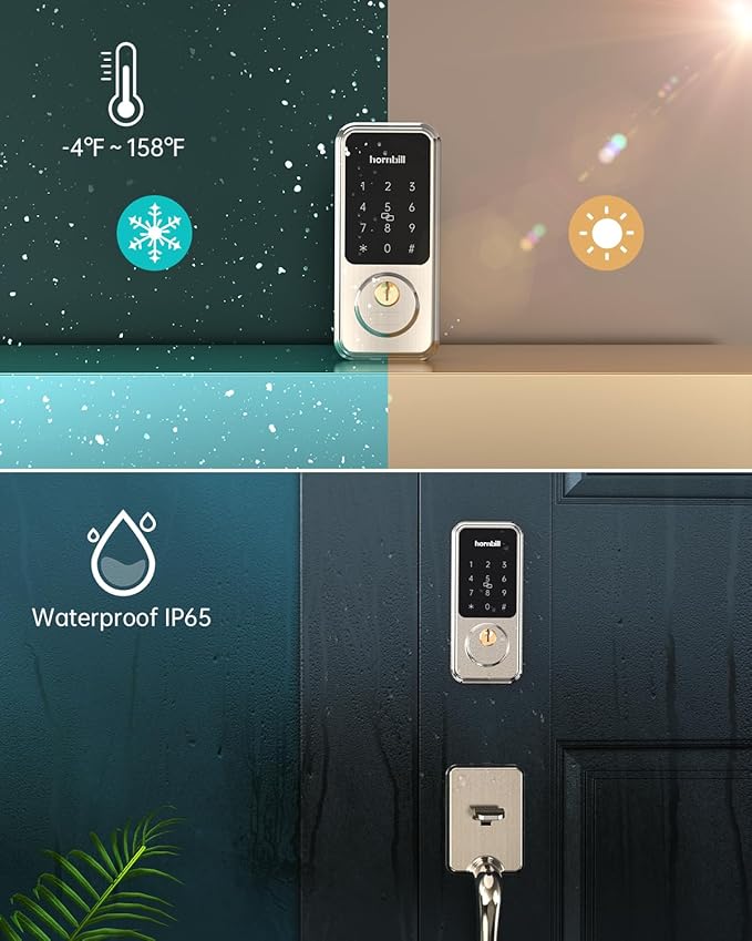 Hornbill Smart Front Door Lock Set, Keyless Entry Door Lock with Handle, Smart Deadbolt Keypad Lock, Alexa Front Door Handle Set, Bluetooth Digital Lock with APP/IC Cards/Auto Lock/1-Touch Lock/Keys