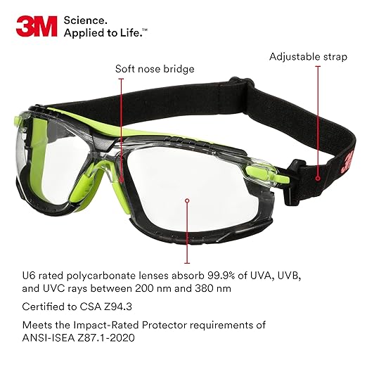 3M Solus 27362-case Protective Eyewear 1000 Series S1201SGAF-SKT, Scotchgard Anti-Fog Lens, 5" Height, 2" Wide, 10" Length, Polycarbonate/Plastic, One Size Fits Most, Green/Black/Clear (Pack of 20)