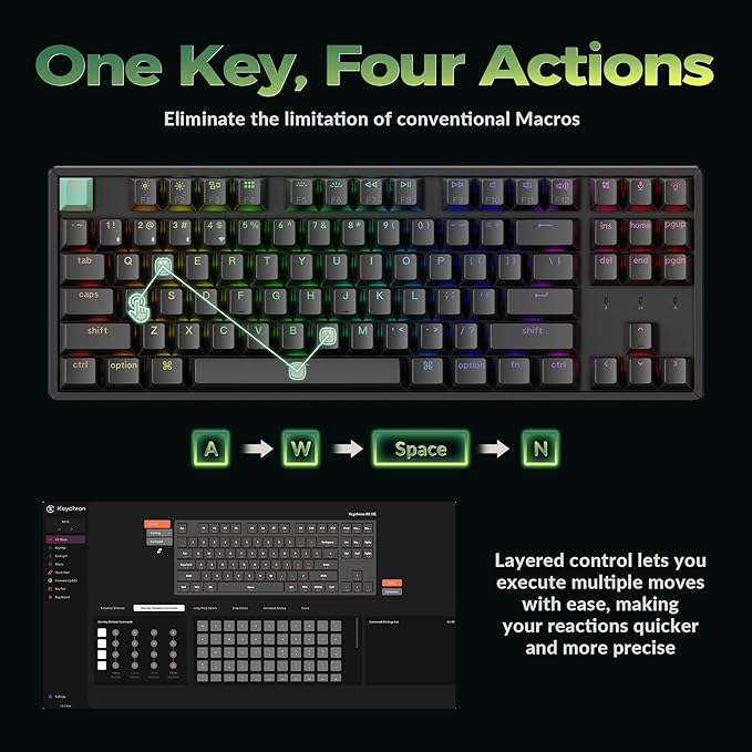 Keychron K8 HE TKL Wireless Mechanical Keyboard Hot Swappable Hall Effect Magnetic Switches 2.4 GHz/Bluetooth/Wired QMK/VIA Custom RGB Backlit for Mac Windows Linux-Black