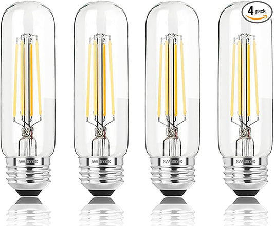 5 Inch E26 Led Bulb Equal 80 Watt, 4000k Neutral White Edison Bulb 6W Dimmable, 800LM T10 T9 Clear Glass Tubular Light Bulbs AC 120V for Chandelier Pipe Pendant Wall Light - UL Cert 4Pack