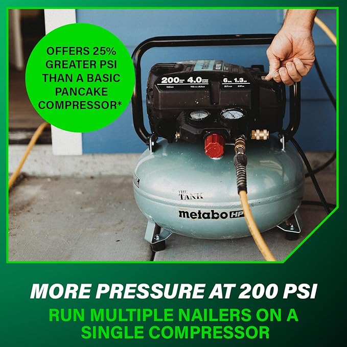 Metabo HPT Air Compressor, THE TANK, Portable Pancake Air Compressor 200 PSI, 6 Gallon Tank, Versatile for Use with Framing, Siding, Finish, Brad or Roofing Nailers, EC914S