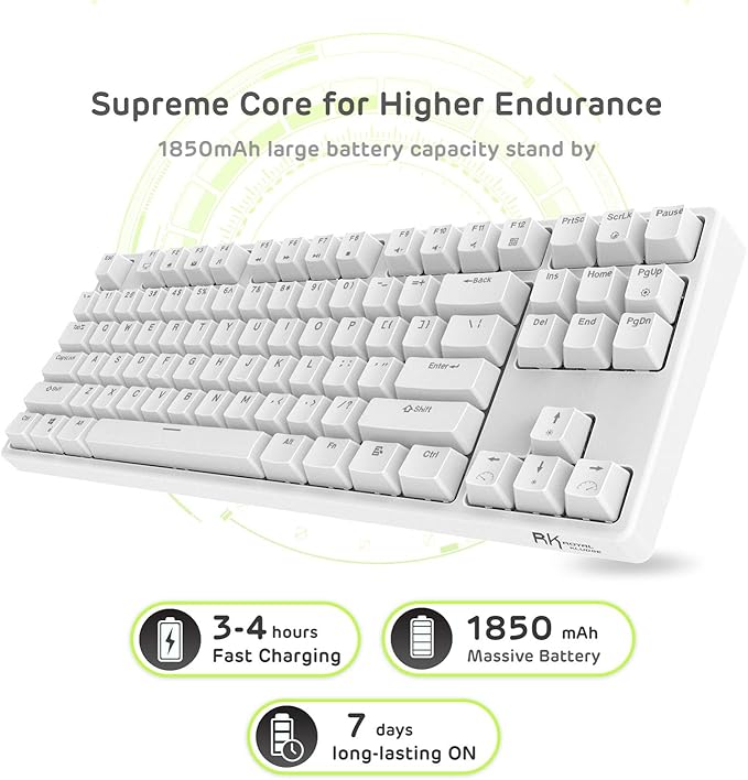 RK ROYAL KLUDGE Sink87G Wired/Wireless TKL Mechanical Gaming Keyboard, No Numbpad Compact 2.4G RGB Wireless Keyboard (White)