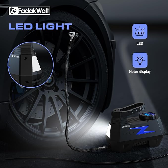 Tire Inflator Portable Air Compressor, DC 12V Tire Air Pump with LED and 150PSI Digital Pressure Gauge, Portable Tire Inflator for Car Tires, Motorcycles, Bike, Ball (Blue)