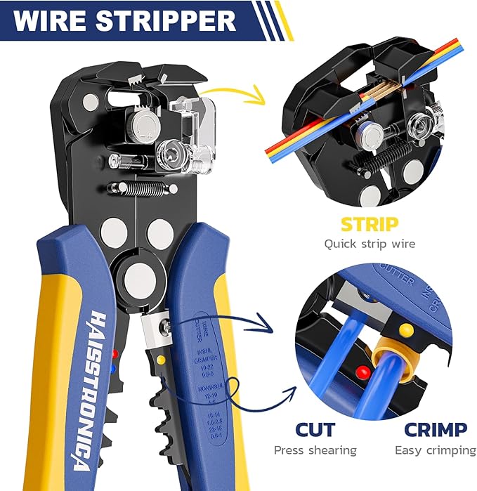haisstronica 6 in 1 Crimping Tool Kit and Wire Stripper, Ratcheting Wire Crimper with 6 PCS Interchangeable Dies for Heat Shrink,Non-Insulated,Ferrule,Open Barrel,Insulated Connectors, men tool gifts
