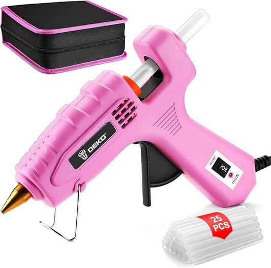Hot Glue Gun Full Size: DEKOPRO 60/100Watt Dual Temp Hot Glue Gun Kit with 25 Glue Sticks, Organize Storage Case, Heavy Duty Heat Glue Gun Tool Set for Home Repair, Art & Crafts, DIY Pink