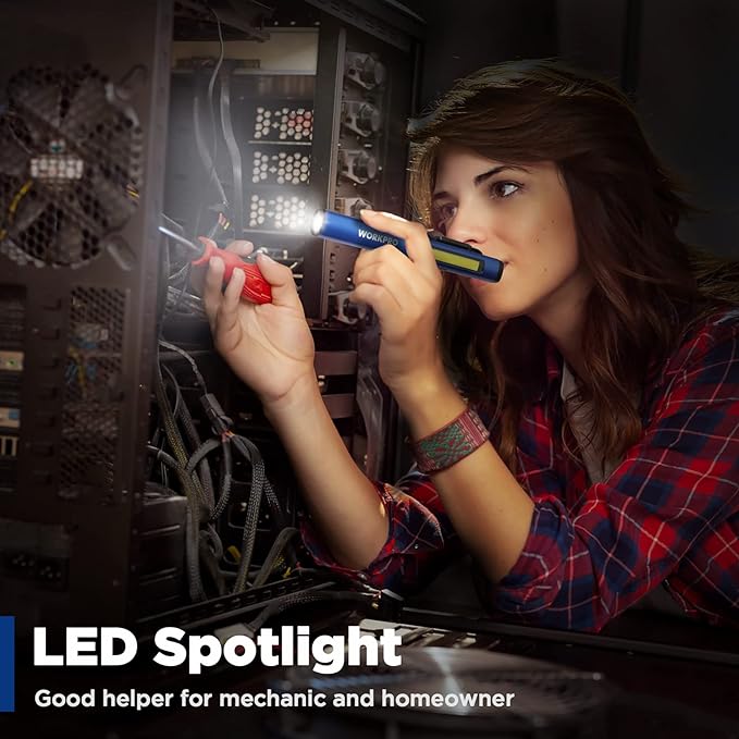 WORKPRO Rechargeable Flashlight, LED Pen Light with 365 nm UV Black Light, 450 Lumen Pocket Penlight, Magnetic Clip, for Hurricane Deluge Flood Emergency