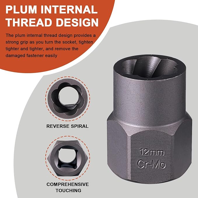 15 PCS Bolt Extractor Set, 3/8" Drive Impact Bolt & Nut Remover Socket Tool Kit, Stripped For Damaged, Frozen, Studs, Rusted, Rounded-Off Bolts, Nuts & Screws, Cr-Mo Steel, T38215