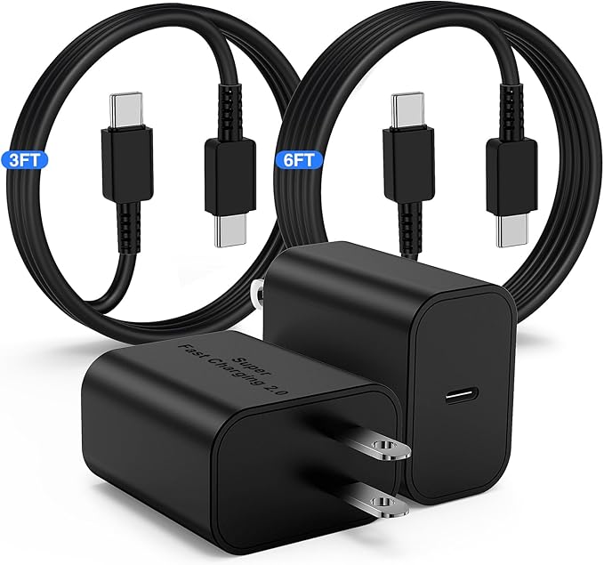 45W USB-C Charger - Fast Charging, Type C Charger Block & 3+6FT USBC to USBC Cable 2Pack for Galaxy S24 Ultra/S24+/S23/S22/S21 Plus, iPad Pro/Air/Mini, Android Phone