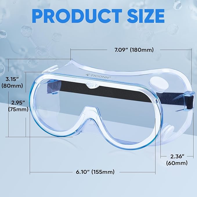 TICONN Anti-Fog Safety Goggles, HD Clear Eye Protection, ANSI Z87.1 Lab Goggles for Chemistry, Industrial