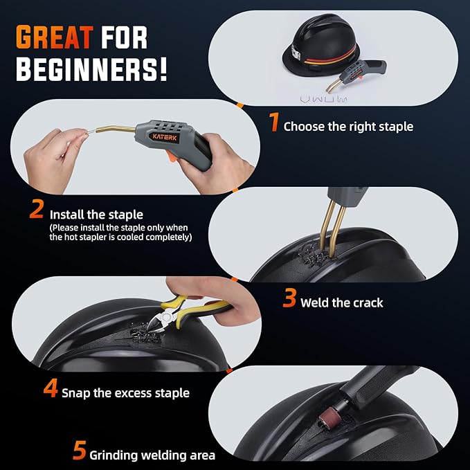 Katerk Cordless Plastic Welder – 400 Staples Included, 3-Temperature Settings, USB Rechargeable Portable Plastic Welding Kit, Perfect for DIY Projects, plastic/Bumper/Toys Repair