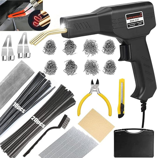 Upgraded 220W Plastic Welder Bumper Repair Kit,2-in-1 Plastic Welding Kit 800PCS Hot Staples & 30pcs Plastic Welding Rods,Hot Stapler Plastic Repair Kit for Car Bumper Kayak Crack Repairs(black)
