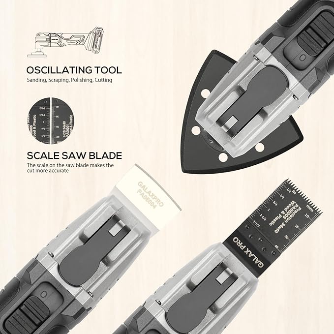 GALAX PRO Power Oscillating Tool, Cordless Oscillating Multi Tool 20V Lithium Ion with 1.3Ah Battery and Charger, 3pcs Blade and 10pcs Sanding Papers for Sanding, Grinding