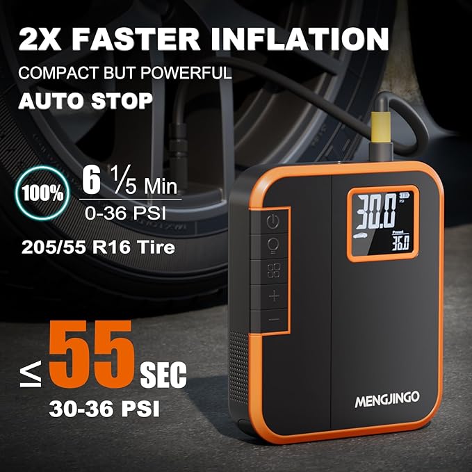 Tire Inflator Portable Air Compressor, 2X Faster Inflation Cordless Air Pump for Car Tires, 6000mAh Auto Pump with Digital Pressure Gauge, Electric Pump for Car, Motorcycle, Bicycle, Balls