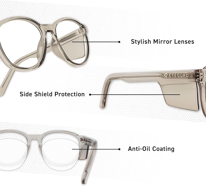 VETRA Omega Z87+ Safety Glasses UV400 Side Shield Anti-Oil Coating CP Frame Eyewear