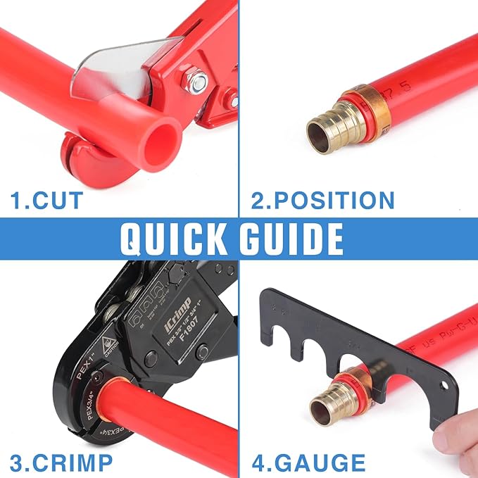 iCrimp KIT-FACL PEX Crimping Tool Kit for Crimping & Removal 1/2-in, 3/4-in, 1-in PEX Copper Crimp Ring, with PEX Tubing Cutter, Corner Operation Friendly