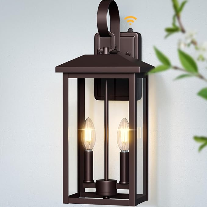 Extra Large Exterior Lighting Fixtures Bronze, Dusk Till Dawn Outdoor Light Fixture, 2-Light Outdoor Wall Fixture with E12 Socket, 18" Porch Light Fixtures for House, Garage, Patio, Door, Backyard