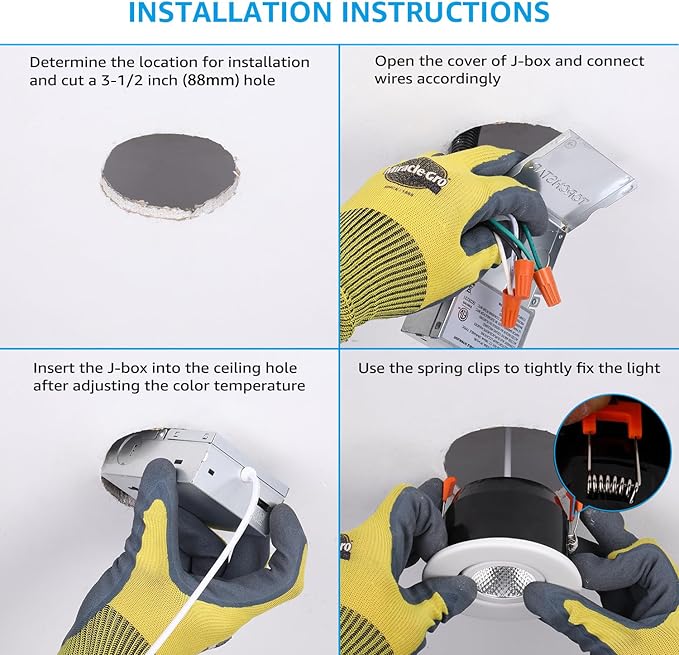 TORCHSTAR 12-Pack 5CCT 3 Inch Gimbal LED Recessed Light, 7W CRI90+ Dimmable Adjustable Eyeball Canless LED Downlight, 2700K/3000K/3500K/4000K/5000K Selectable, Airtight IC, ETL