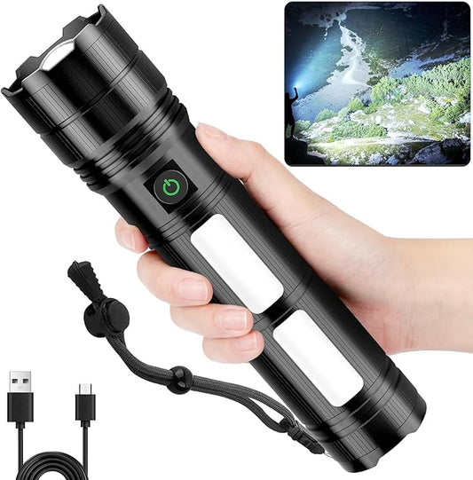 KINGCAESAR Rechargeable Flashlights 3000 High Lumens, Super Bright Flash Light with 2 Cob Light, High Powered LED Flashlights with 4 Modes, 7200 ɱAh & 24 Hours, IPX7 Waterproof for Outdoor, Home