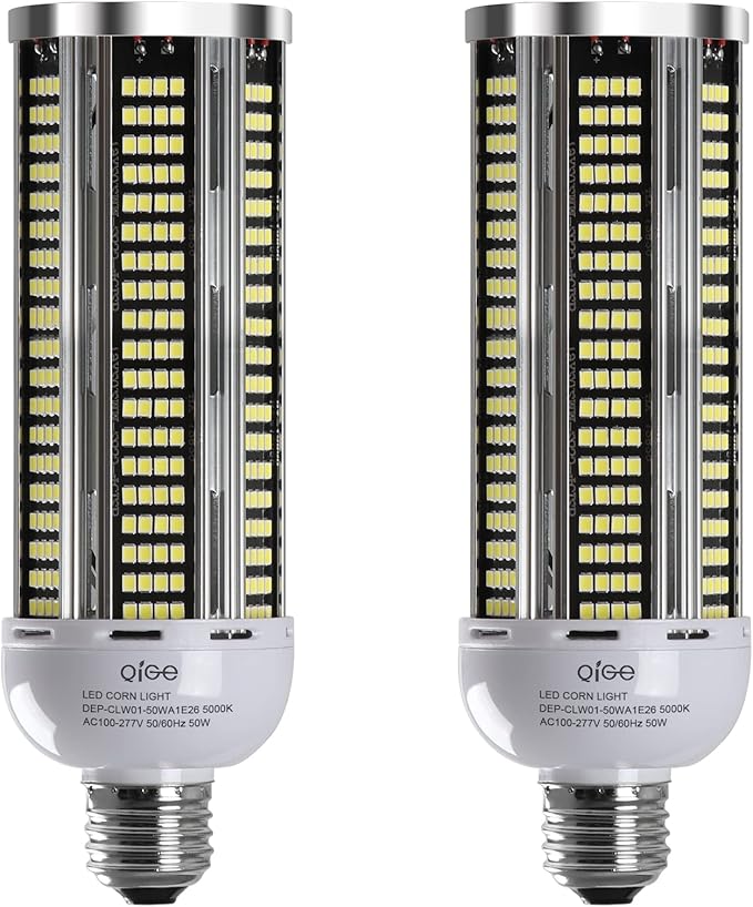 LED Corn Light Bulb 600W Equivalent 7000 Lumen 5000K Daylight White 50W E26/E27 Medium Base Non-dimmable Corn Lighting for Home Garage Warehouse Indoor LED Corn Bulbs Pack of 2