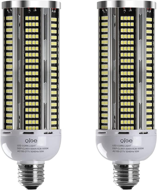 LED Corn Light Bulb 600W Equivalent 7000 Lumen 5000K Daylight White 50W E26/E27 Medium Base Non-dimmable Corn Lighting for Home Garage Warehouse Indoor LED Corn Bulbs Pack of 2